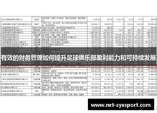 有效的财务管理如何提升足球俱乐部盈利能力和可持续发展